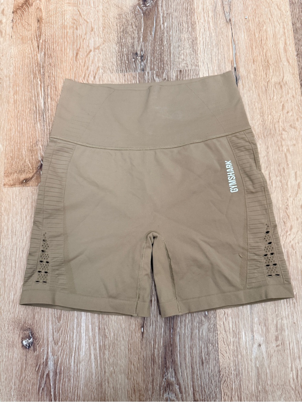 Gymshark Energy+ Seamless High Waisted Shorts Tan Taupe Eyelet